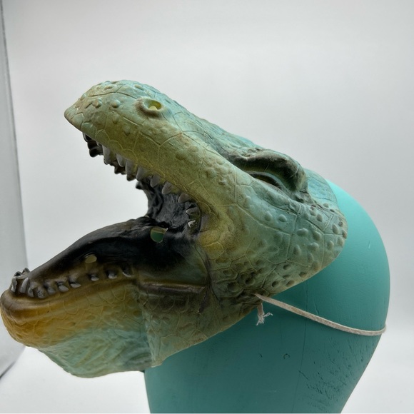 Vtg Green T-Rex Jurassic Dinosaur Halloween Mask Prehistoric Costume Cosplay - Picture 4 of 10